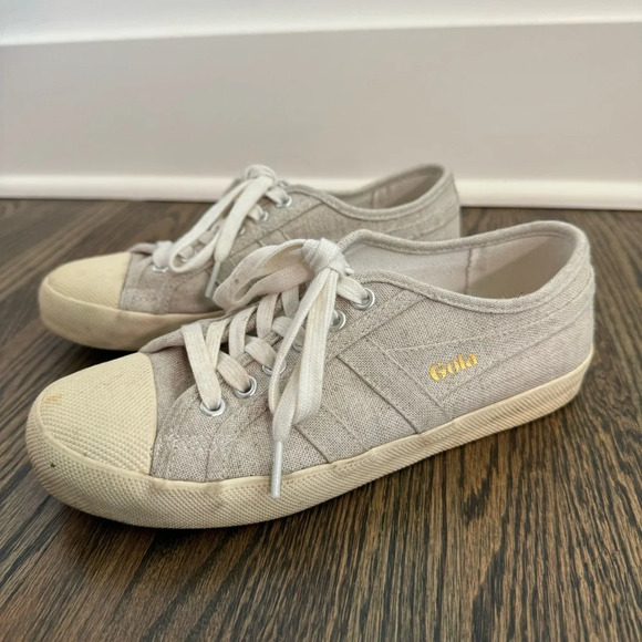 Gola Coaster Linen Sneakers in oatmeal and off white size US 7 - Picture 3 of 7